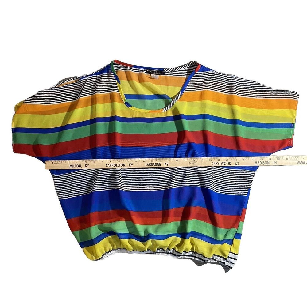 Pink Collection Size XL Cropped Top‎ Bright Stripes Sheer Cold Shoulder Flaw - Picture 6 of 9
